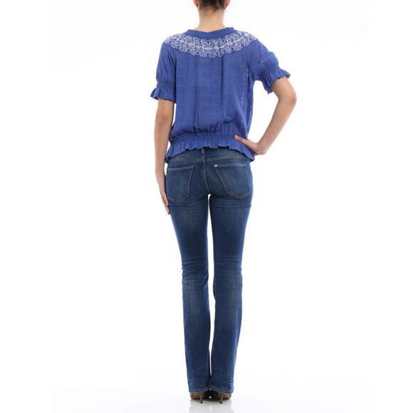 TORY BURCH Nina Short Sleeve 100% Cotton Peasant Blouse Size Large EUC $255 MSRP - Picture 6 of 8